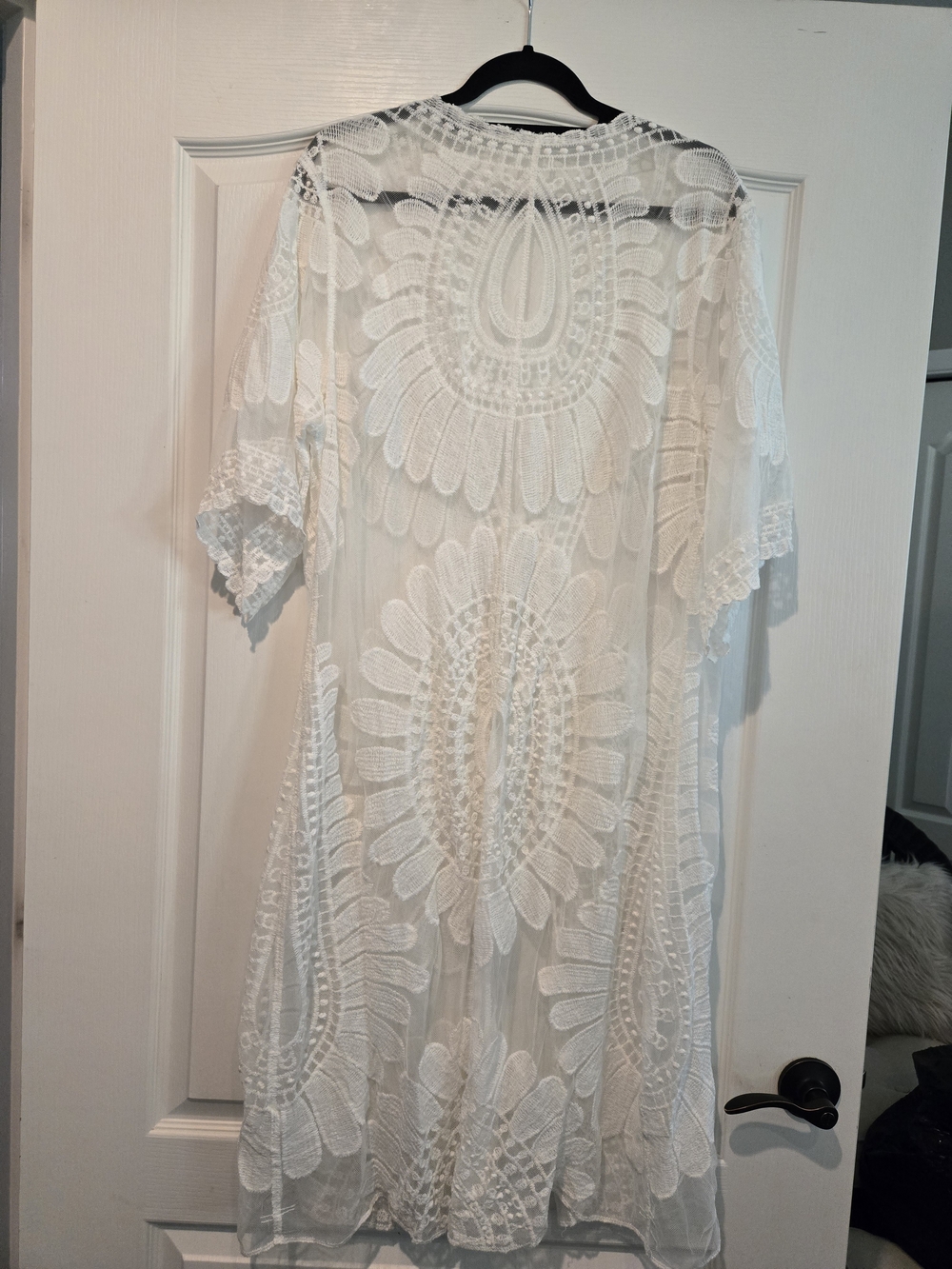 White Lace Crochet Coverup Kimono - Beach Swim Coverup